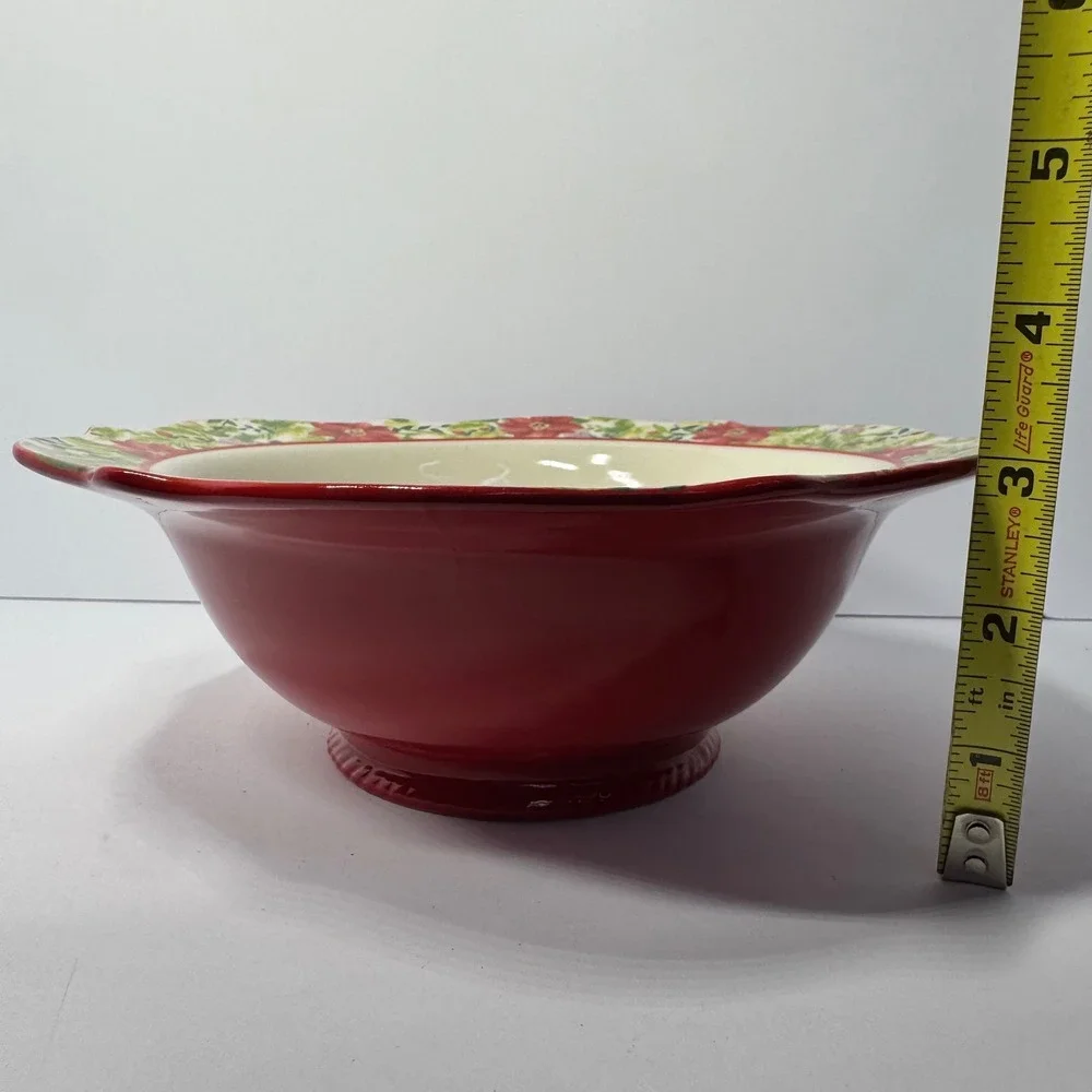 The Pioneer Woman Holiday Cheer 8.3 Inch Stoneware Bowl Christmas Poinsettia Red